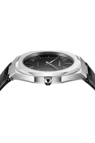 ULTRA THINK 40 MM STEEL CASE W/BLACK DIAL LEATHER STRAP WATCH - SILVER HANDS:Silver:One Size